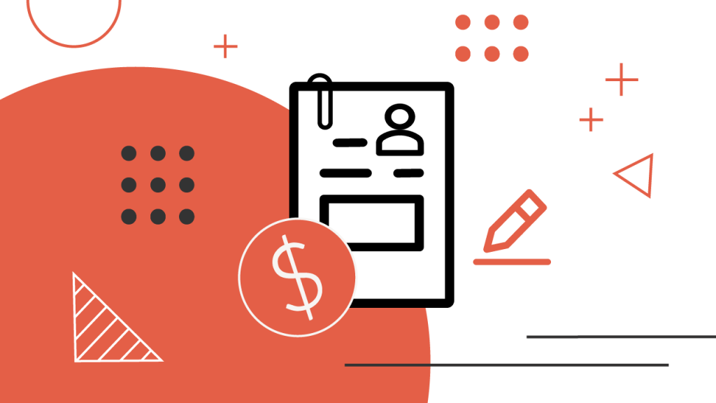 A graphic illustrating student loan applications and financial aid policies features a central black outline of a document, possibly representing a college application or financial aid form, with a paperclip attached to the top. To the lower left of the document, a white dollar sign icon within a red circle signifies funding or student loans. On the right, a red outline of a pencil writing on a line suggests the process of filling out applications or agreements. The background is a mix of a large, abstract red shape with scattered red and black geometric elements, including plus signs, dotted squares, and triangles, creating a dynamic visual that represents the complexities of navigating no-loan colleges and financial aid policies, emphasizing the various components involved in securing grants and scholarships instead of student loan debt. Source: The College Investor