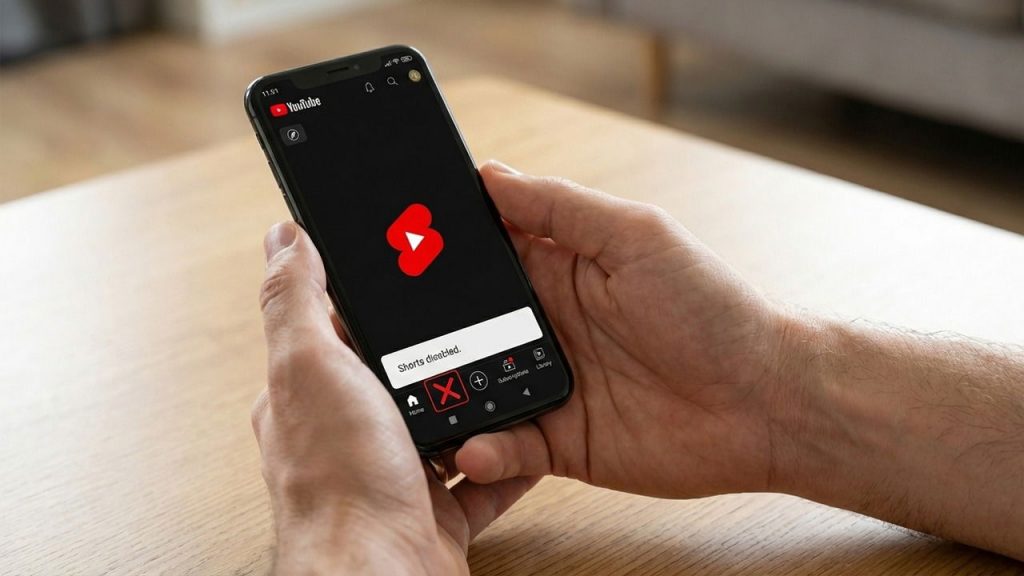 Man holding an Android phone with YouTube Shorts icon in middle