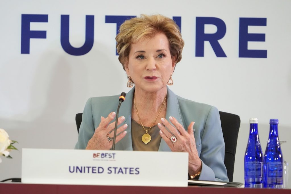 Education Department Says 10 Million FAFSA Forms Complete Education Secretary Linda McMahon speaks during a