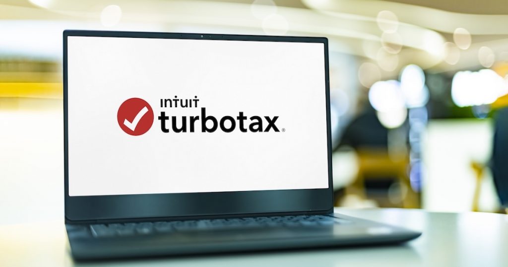 Intuit Faces Class Action Over TurboTax Refund Advances to Active-Duty Military Laptop computer displaying logo of TurboTax, a software package for preparation of American income tax returns, produced by Intuit.