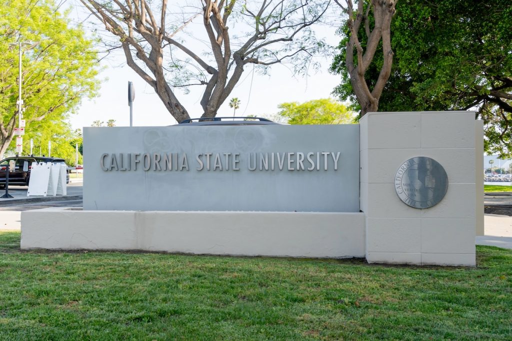 The California State University ground sign in Long Beach, California, USA