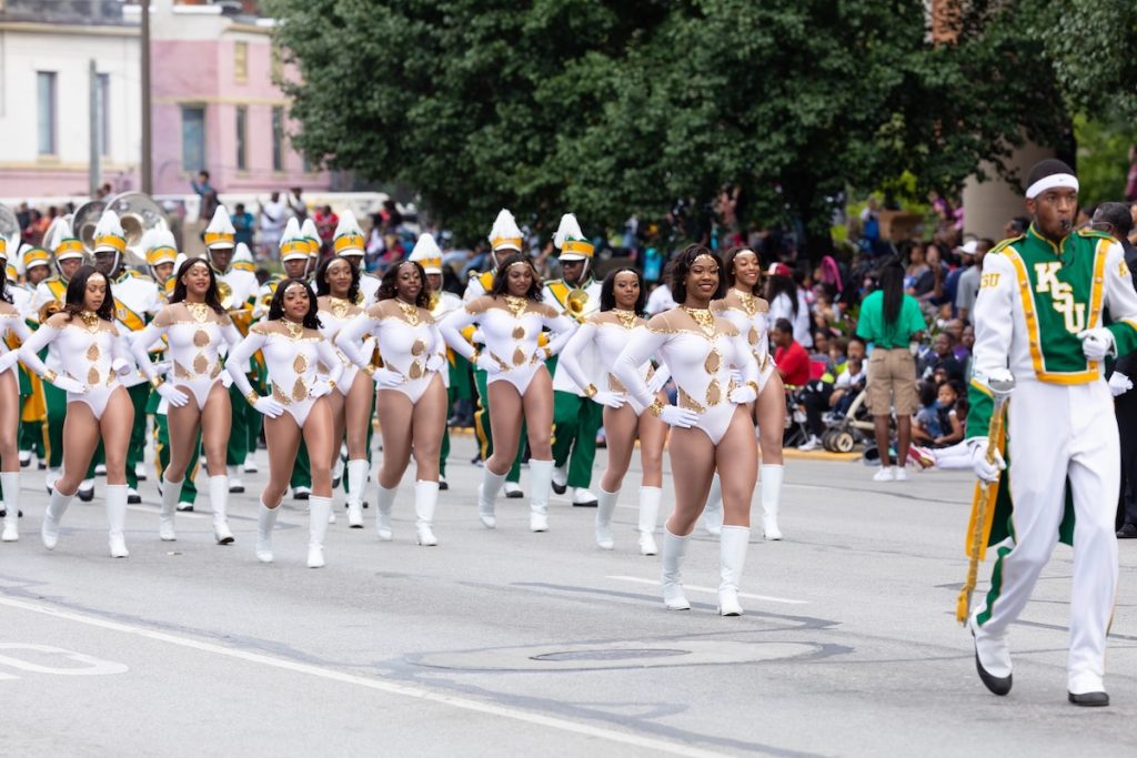The Circle City Classic Parade, Members of the Thorobred Marching Band from the Kentucky State University, performing at the parade