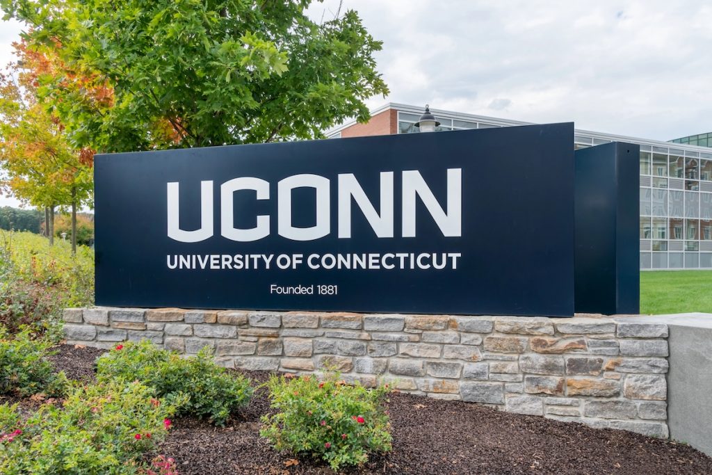 Entrance and sign to the University Connecticut.