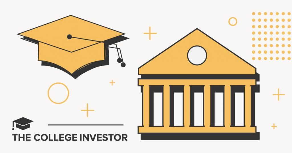 Best College Student Checking Accounts Of August 2026 A digital illustration features a prominent yellow graduation cap with a black tassel on the left, symbolizing academic achievement and students. To the right, a classic yellow and black depiction of a bank or institutional building with columns represents financial services. These two main elements are connected by a thin, dashed line and surrounded by small, geometric shapes including circles and plus signs in yellow, orange, and black, suggesting a connection between students and banking services. The text "THE COLLEGE INVESTOR" is visible in black at the bottom left, reinforcing the article's focus on free college student checking accounts, no fees, and the best options like PNC Bank, highlighting the benefits and conveniences for students managing their finances.