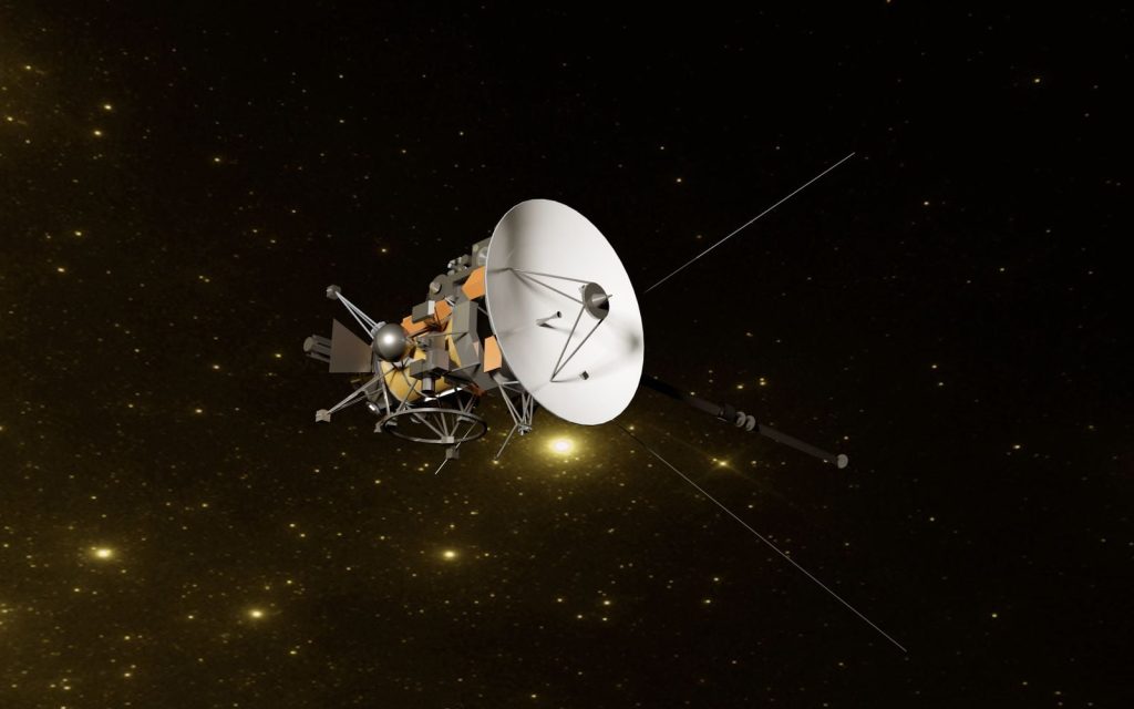 Voyager 1 crossed into interstellar space in August 2012 and still transmits from more than 24 billion kilometres away on about 22 watts, less power than a fridge bulb, with each signal taking over 22 hours to reach Earth Voyager 1 crossed into interstellar space in August 2012 and still transmits from more than 24 billion kilometres away on about 22 watts, less power than a fridge bulb, with each signal taking over 22 hours to reach Earth